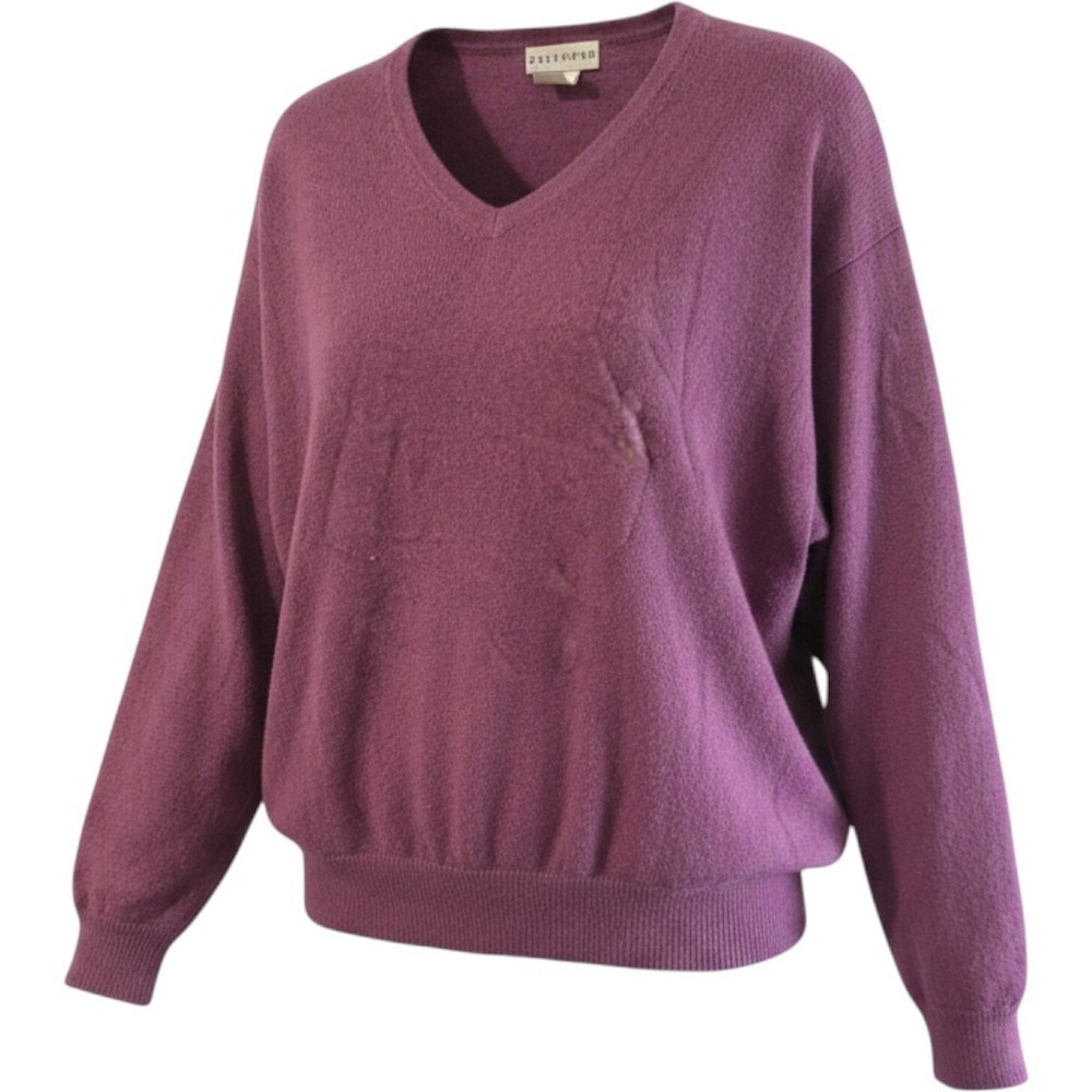 Women's Cashmere V-Neck Sweater XL Purple Long Sleeve Pullover Knit, Fall Winter